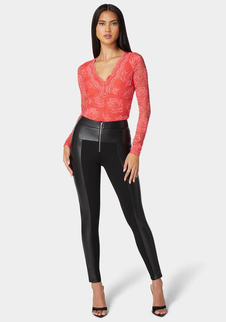 Bebe High Waist Vegan Leather Combo Pdr Legging