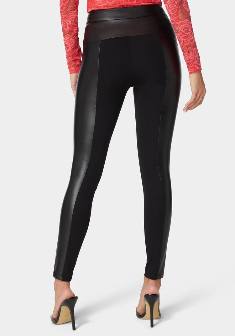 Bebe High Waist Vegan Leather Combo Pdr Legging