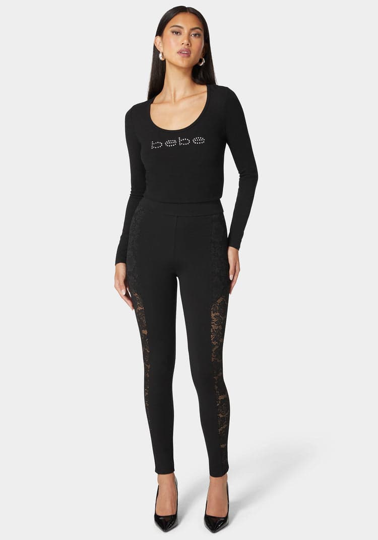 Bebe High Waist Lace Combo Insert Pdr Legging