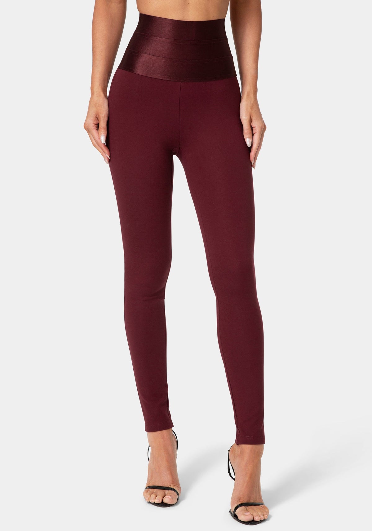 High Waist Satin Elastic Waistband Legging