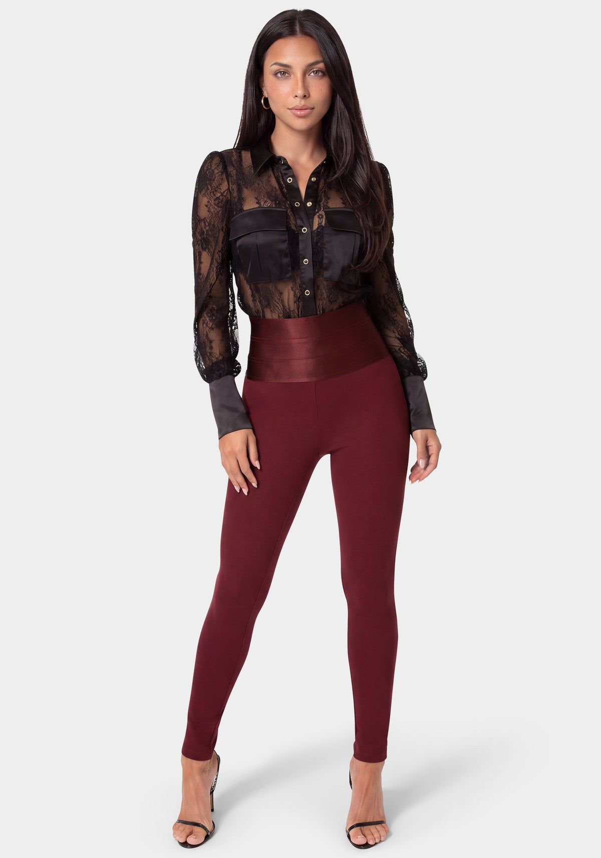 High Waist Satin Elastic Waistband Legging