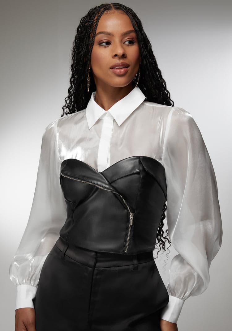 Bebe Symmetric Zipper Vegan Leather Corset