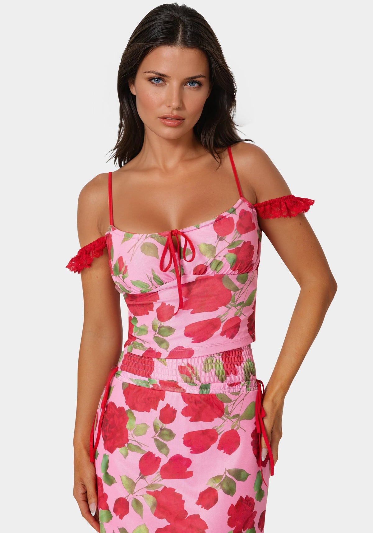 Bebe Floral Printed Mesh Top