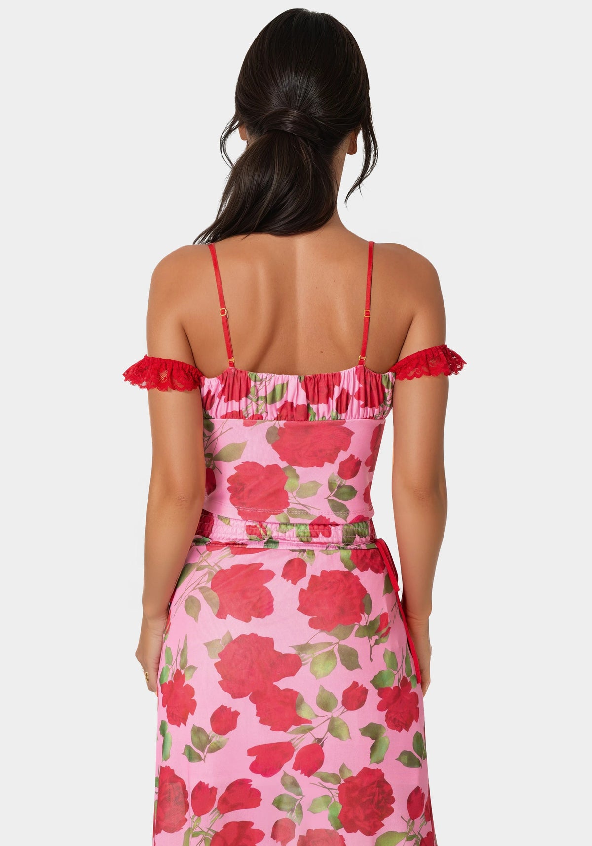 Bebe Floral Printed Mesh Top