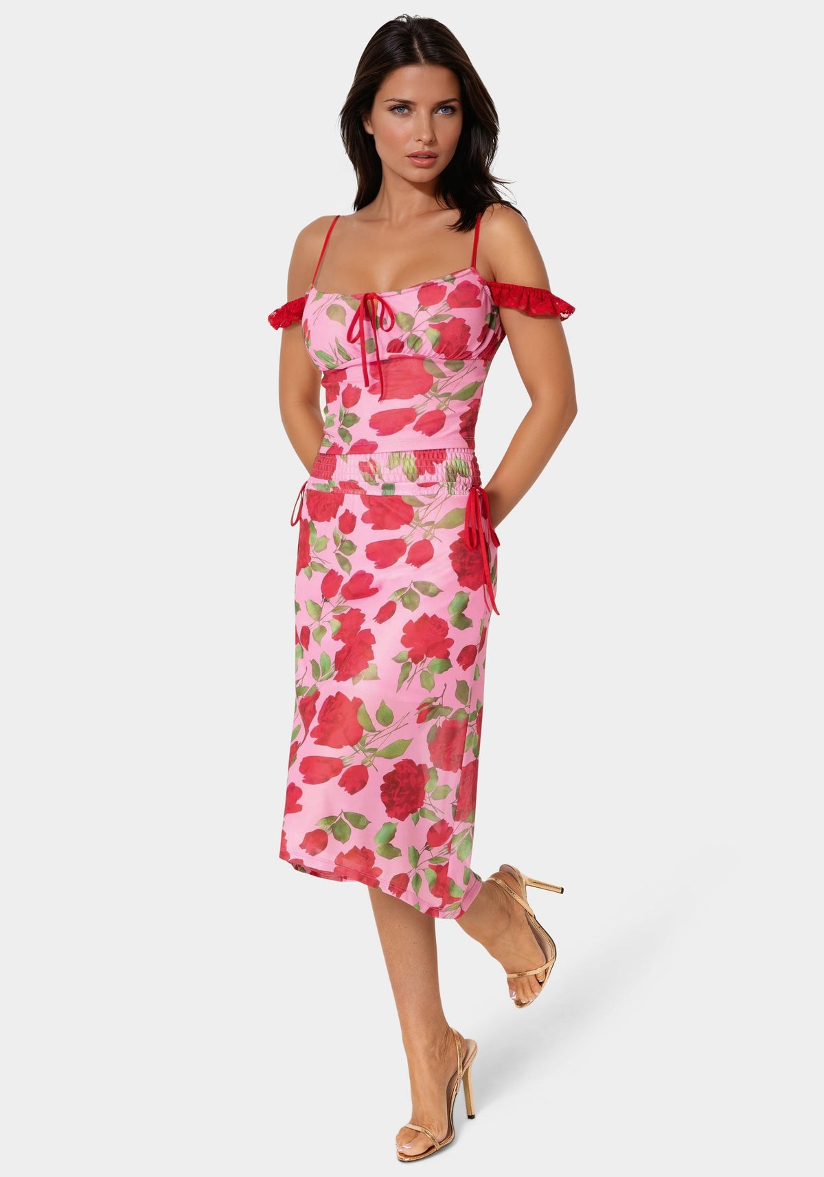Bebe Floral Printed Mesh Top