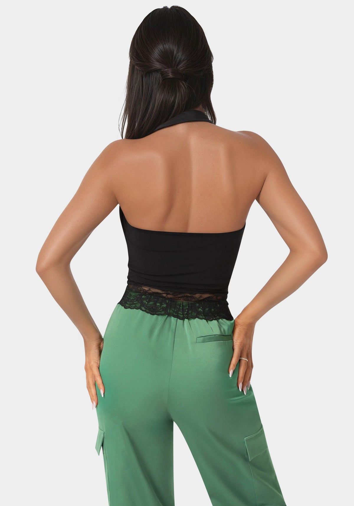 Bebe Cowl Neck Lace Layered Halter Top