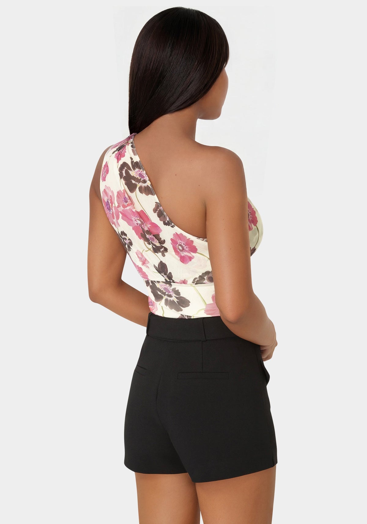 Bebe One-Shoulder Mesh Corset Top