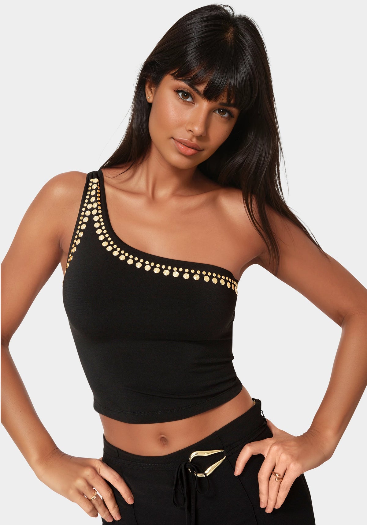 Bebe One-Shoulder Studs Knit Top