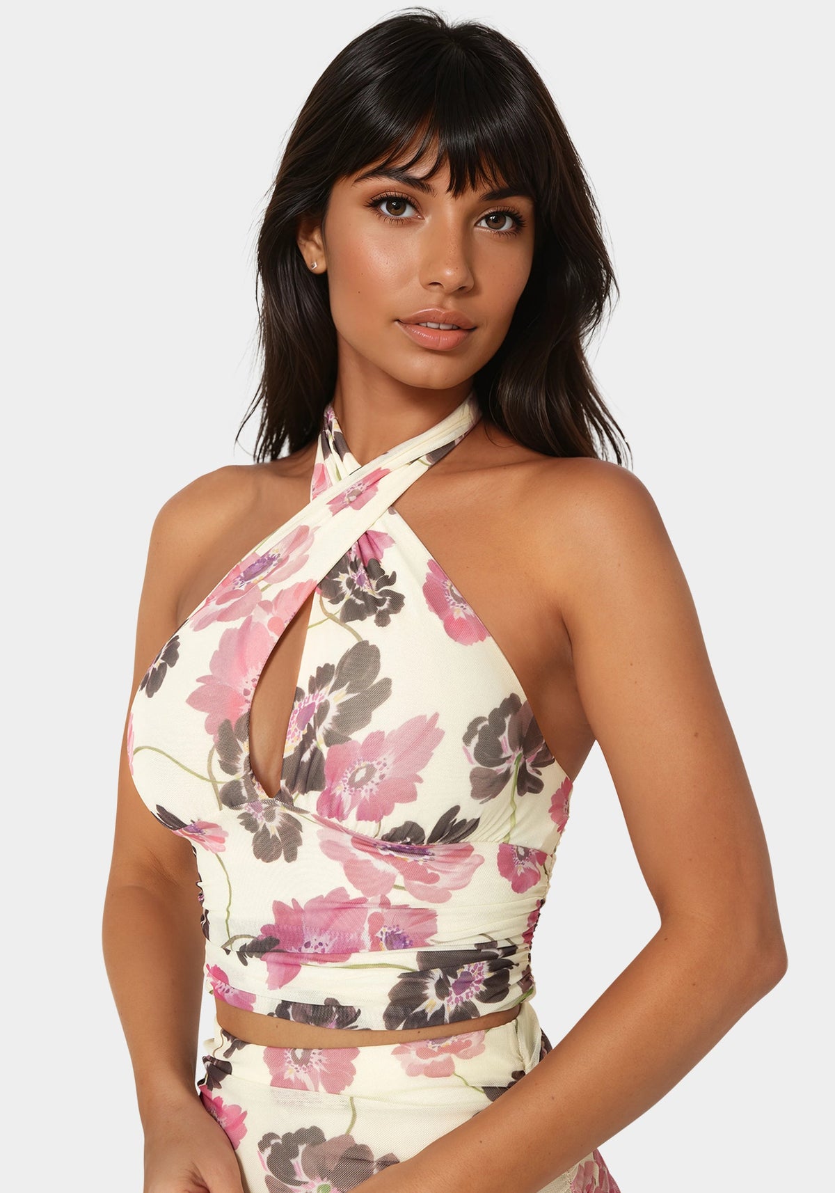 Bebe Mesh Halter Neck Wrap Top