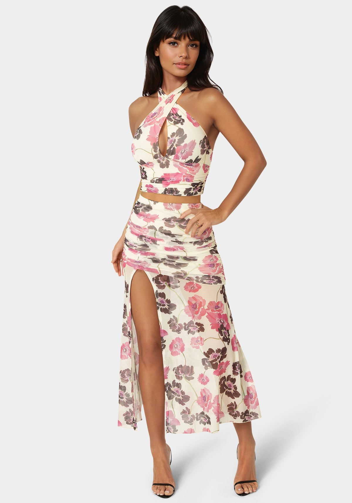 Bebe Mesh Halter Neck Wrap Top