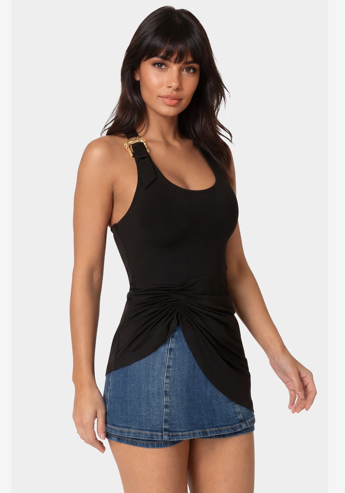 Bebe Gathered Tunic Halter Neck Knit Top
