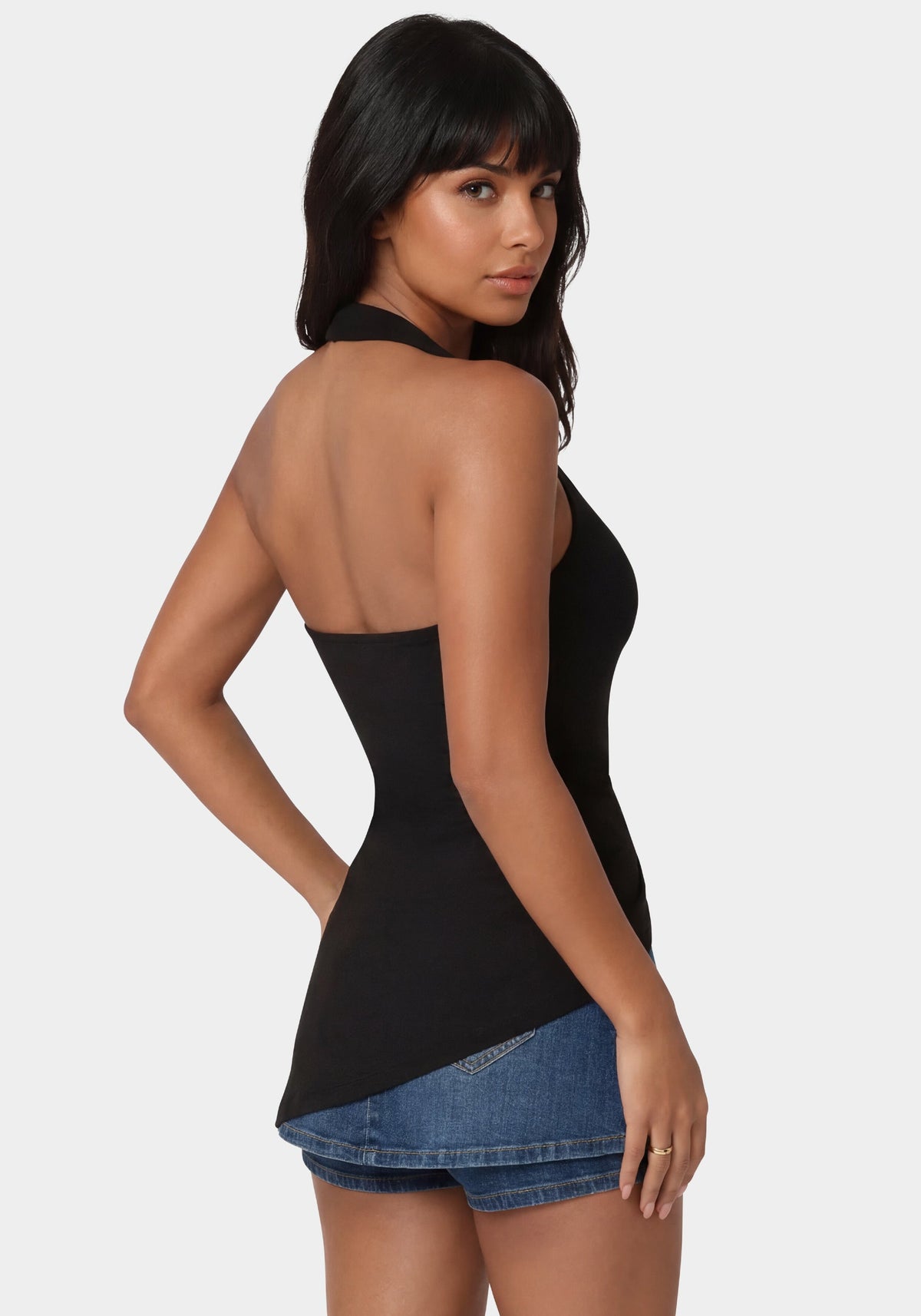 Bebe Gathered Tunic Halter Neck Knit Top