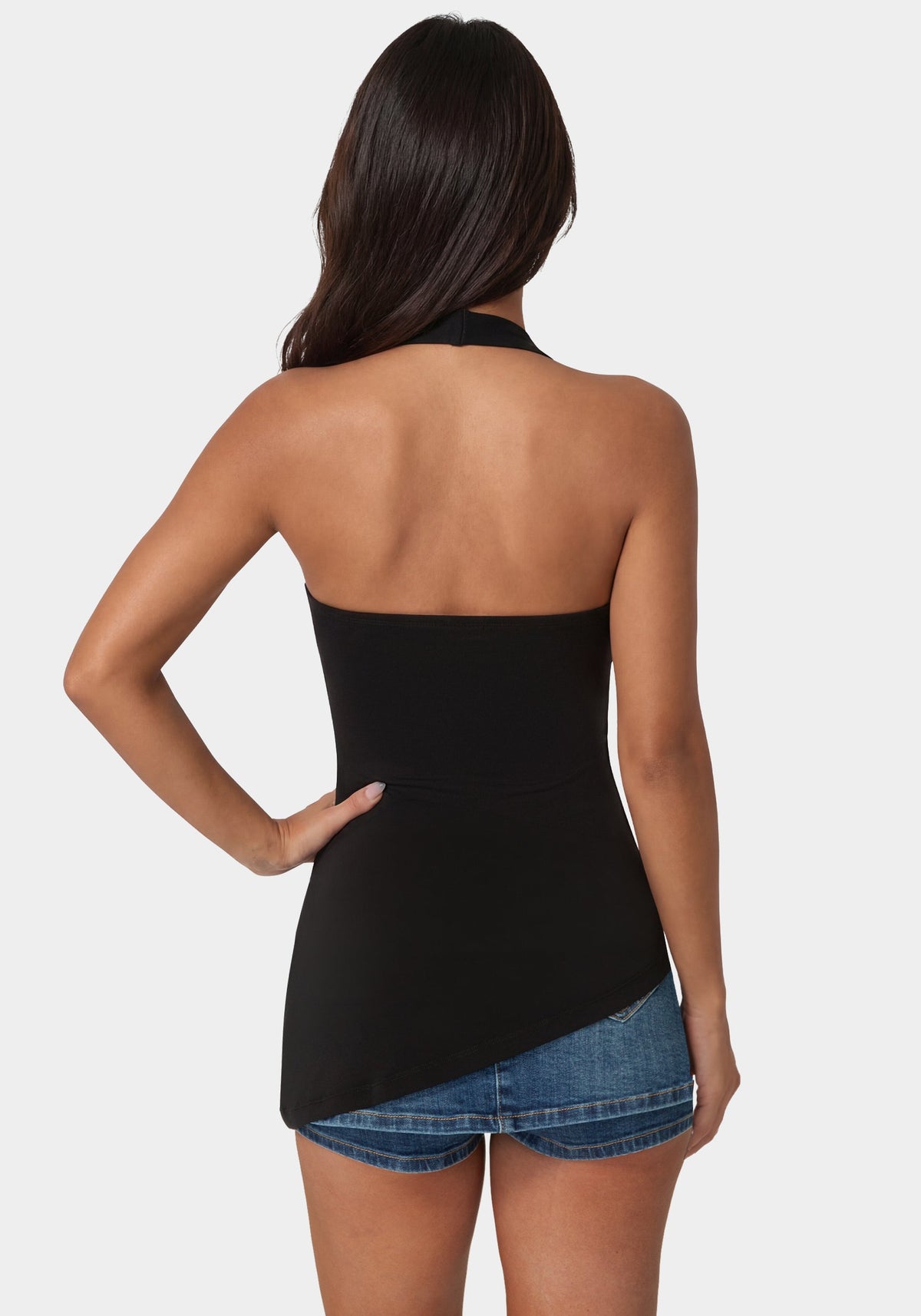 Bebe Gathered Tunic Halter Neck Knit Top