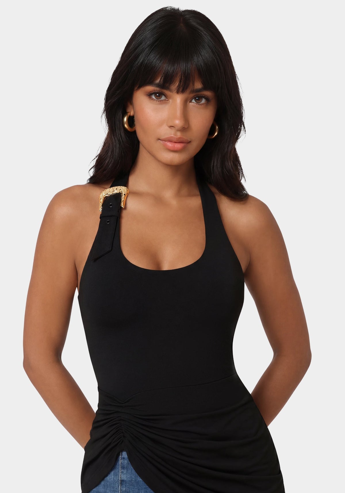 Bebe Gathered Tunic Halter Neck Knit Top