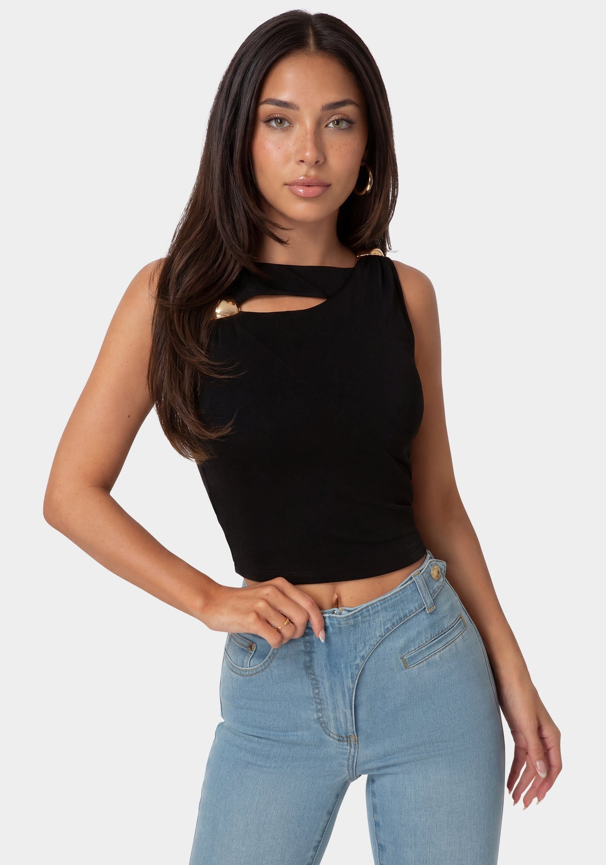 Bebe Luxe Shine Fitted Top