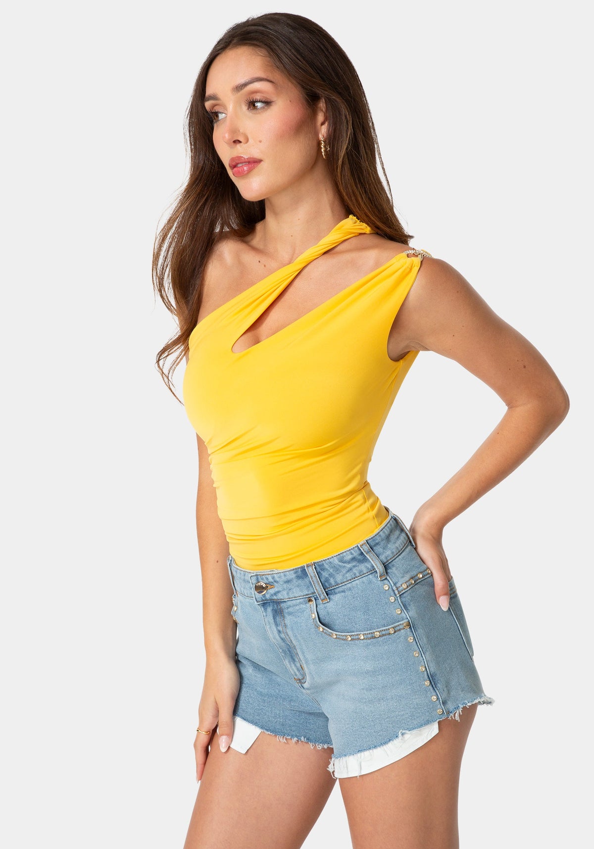 Bebe One-Shoulder Twisted Top