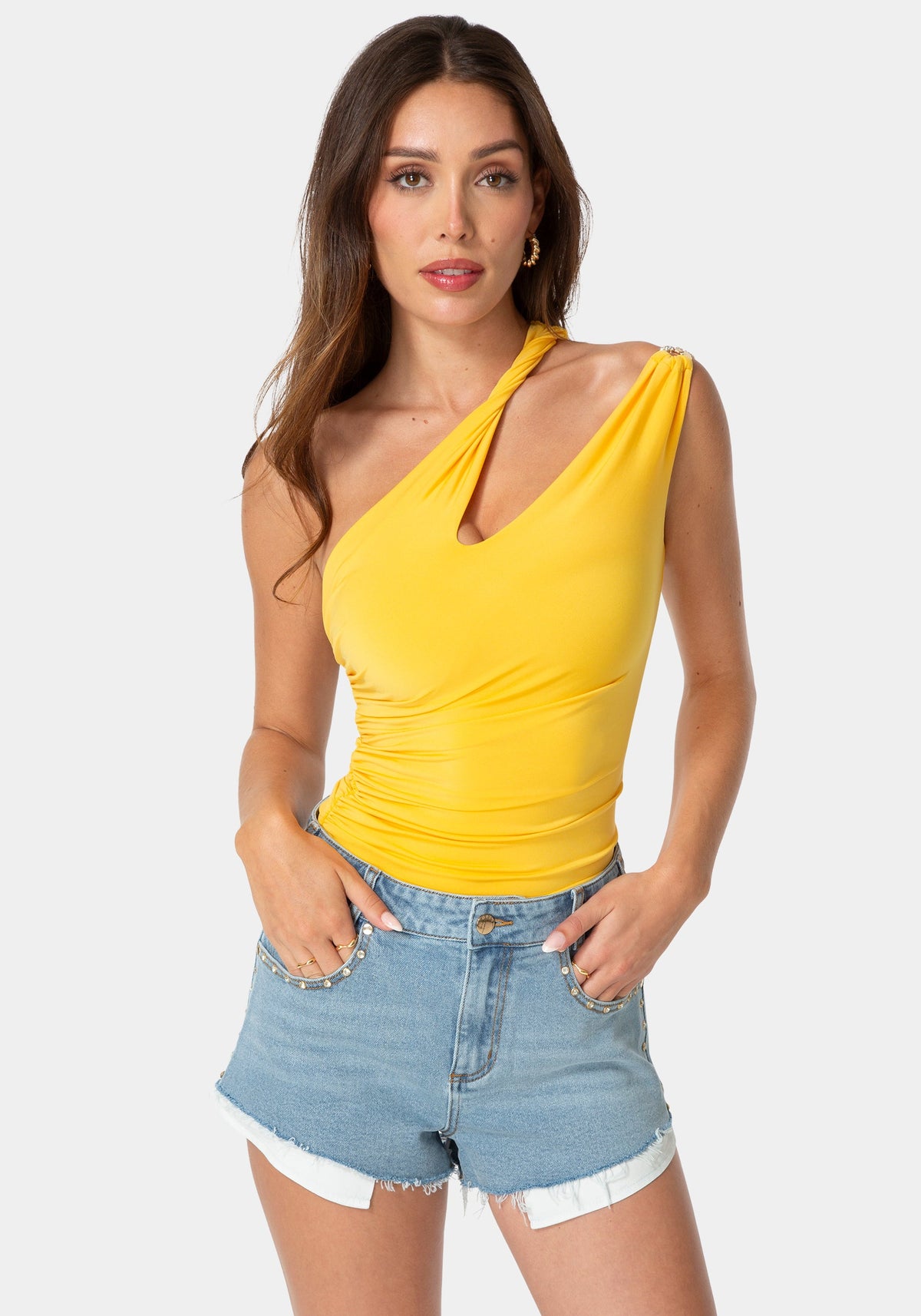 Bebe One-Shoulder Twisted Top