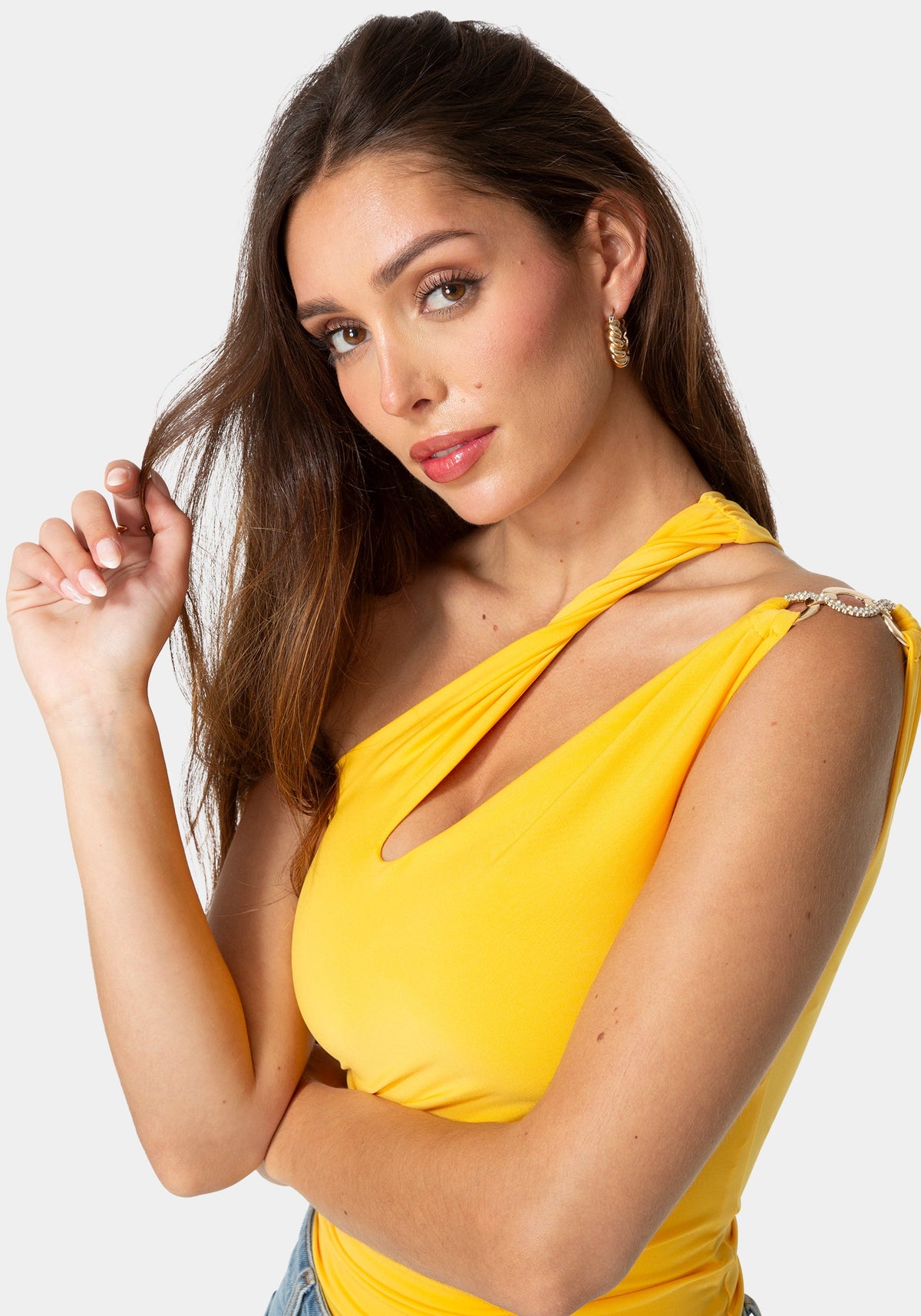 Bebe One-Shoulder Twisted Top