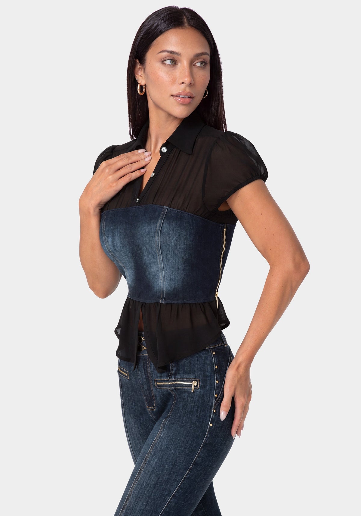 Fitted Denim Bustier Top