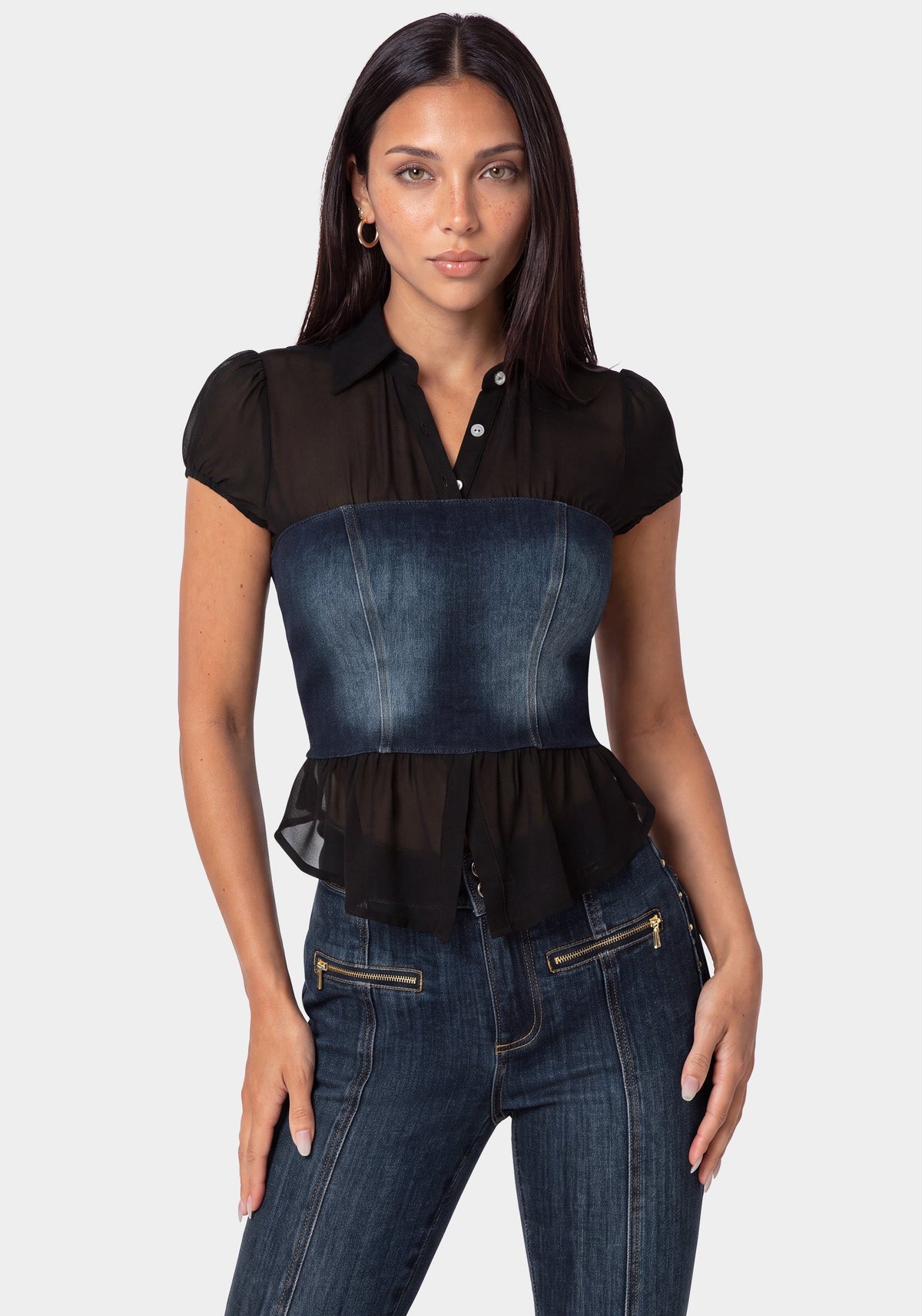 Fitted Denim Bustier Top