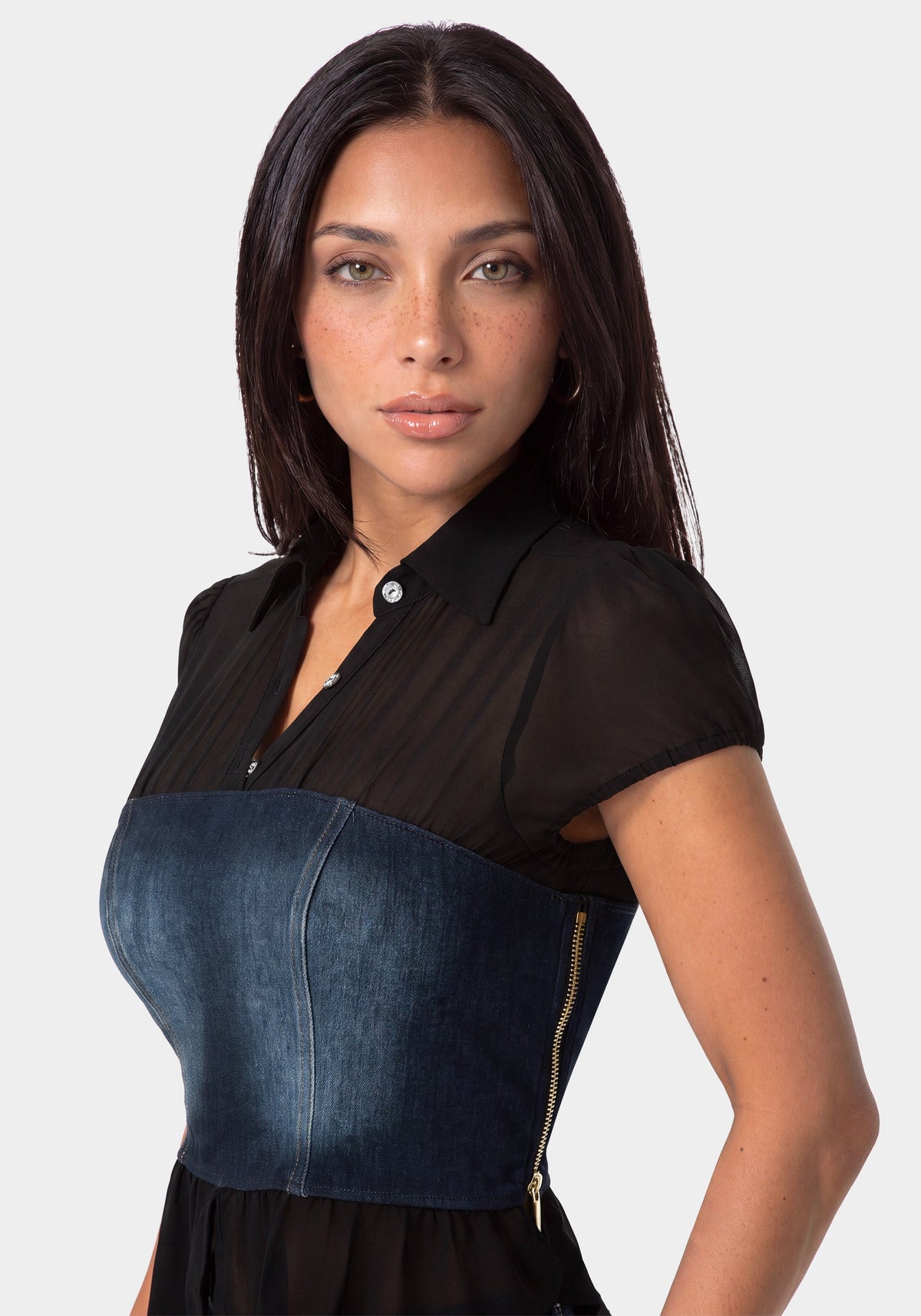 Fitted Denim Bustier Top