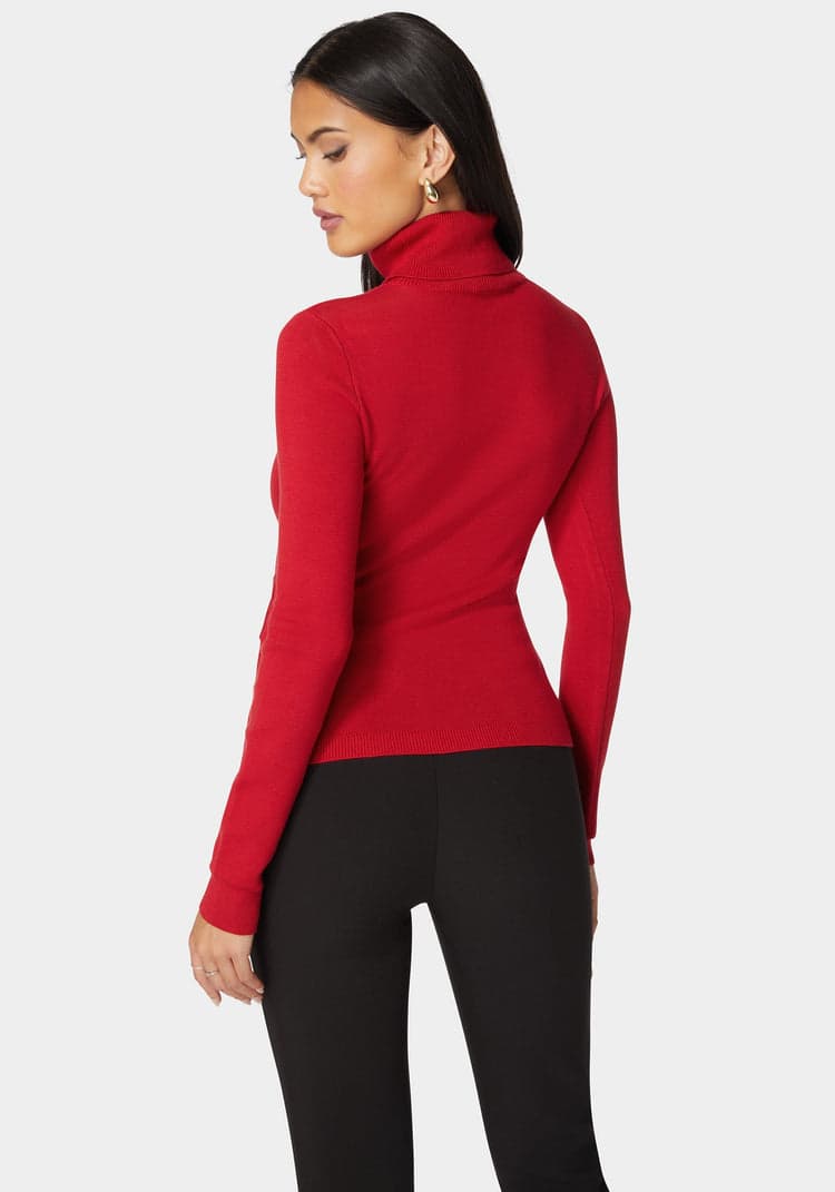 Bebe Fitted Turtle Neck Ornate Belt Sweater
