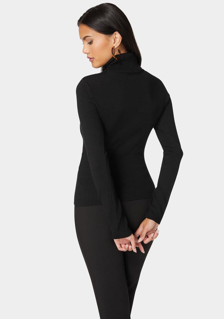 Bebe Fitted Turtle Neck Ornate Belt Sweater