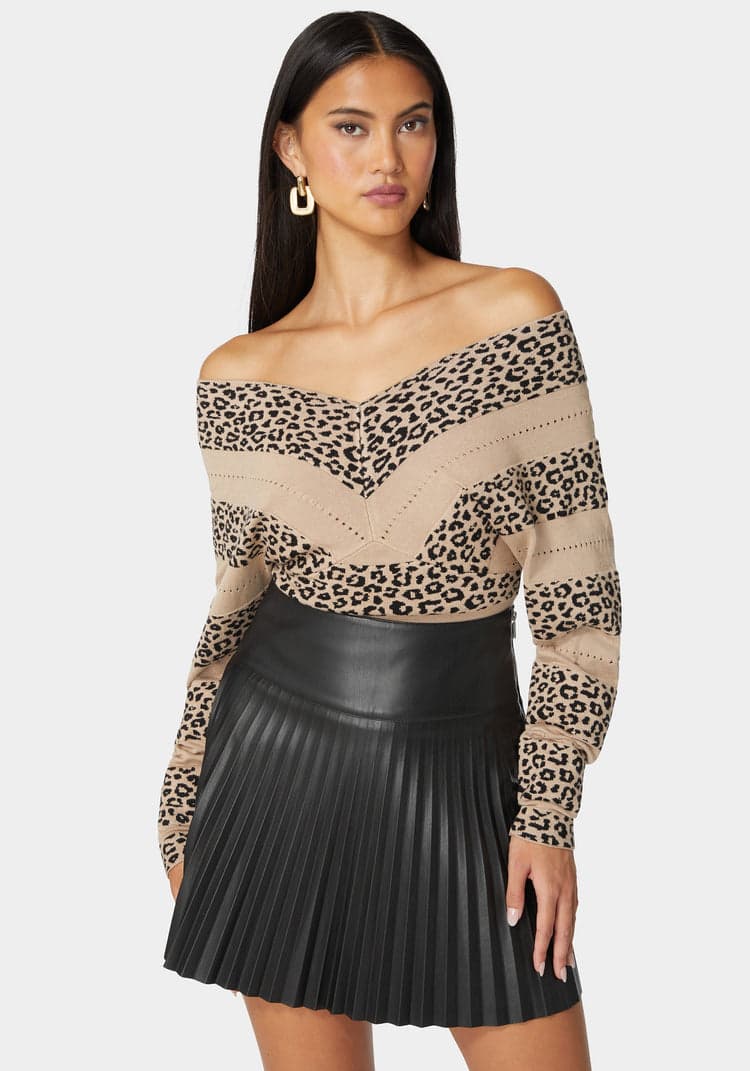 Bebe V Neck Dolman Sleeve Jacquard Knit Sweater