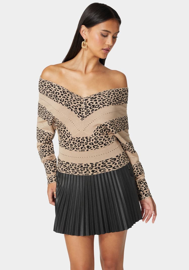 Bebe V Neck Dolman Sleeve Jacquard Knit Sweater