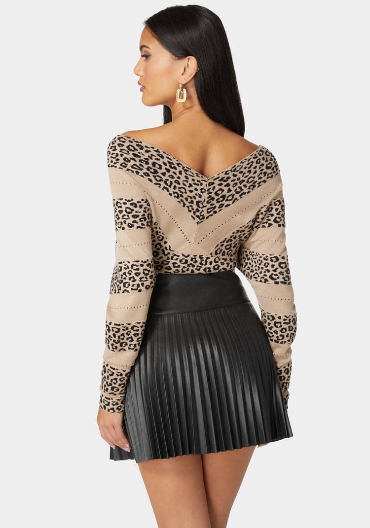 Bebe V Neck Dolman Sleeve Jacquard Knit Sweater
