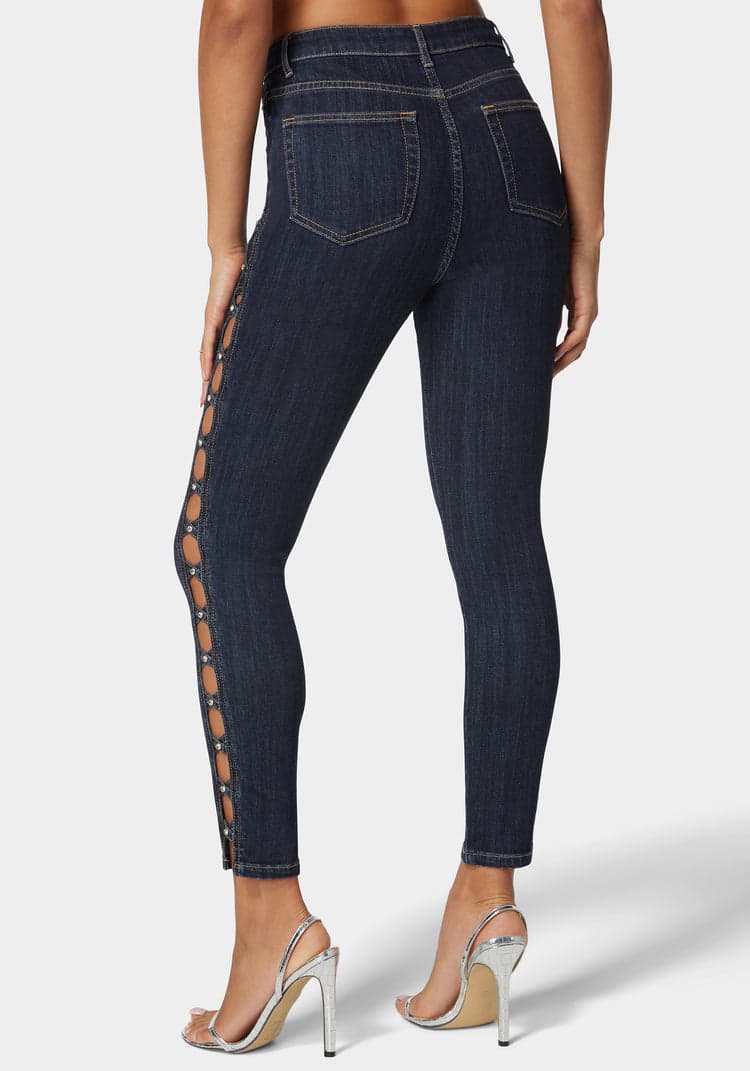Bebe Natural Waist Stud Detail Skinny Leg Jeans