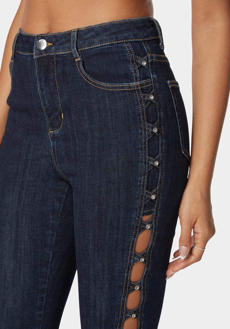 Bebe Natural Waist Stud Detail Skinny Leg Jeans