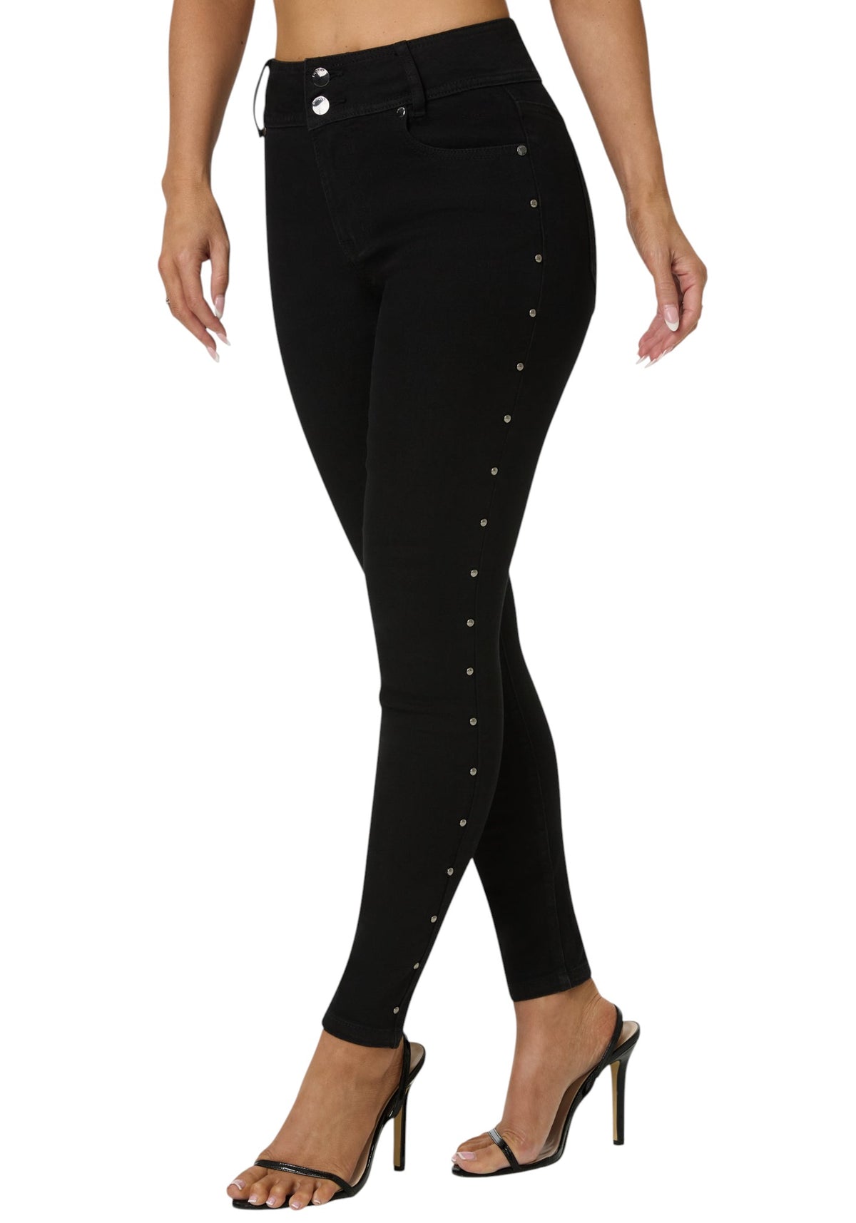 Bebe Natural Waist Studded Skinny Leg Jeans
