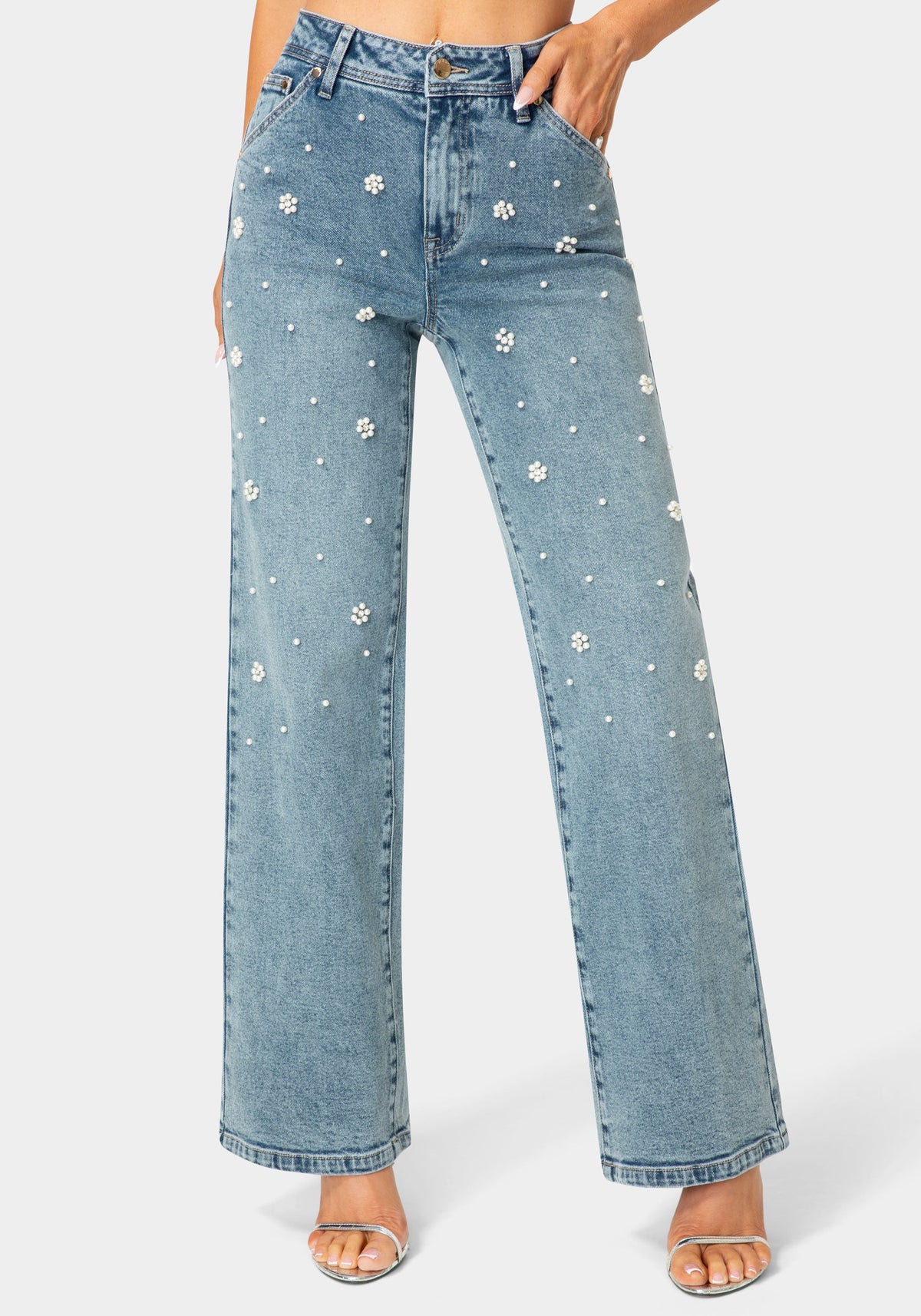 Bebe Embellished Wide-Leg Jeans