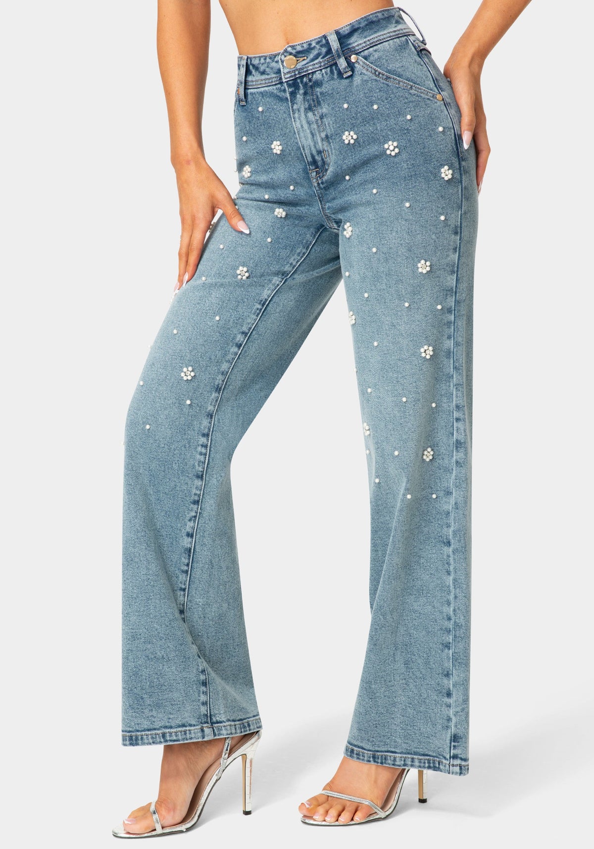 Bebe Embellished Wide-Leg Jeans