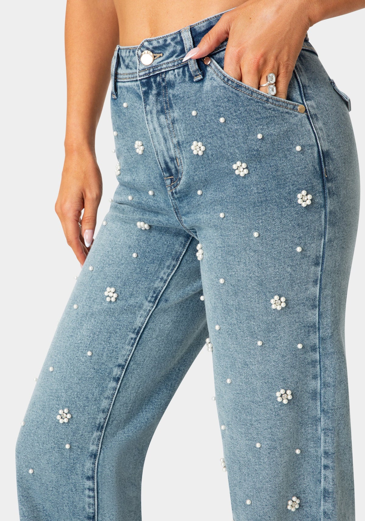 Bebe Embellished Wide-Leg Jeans