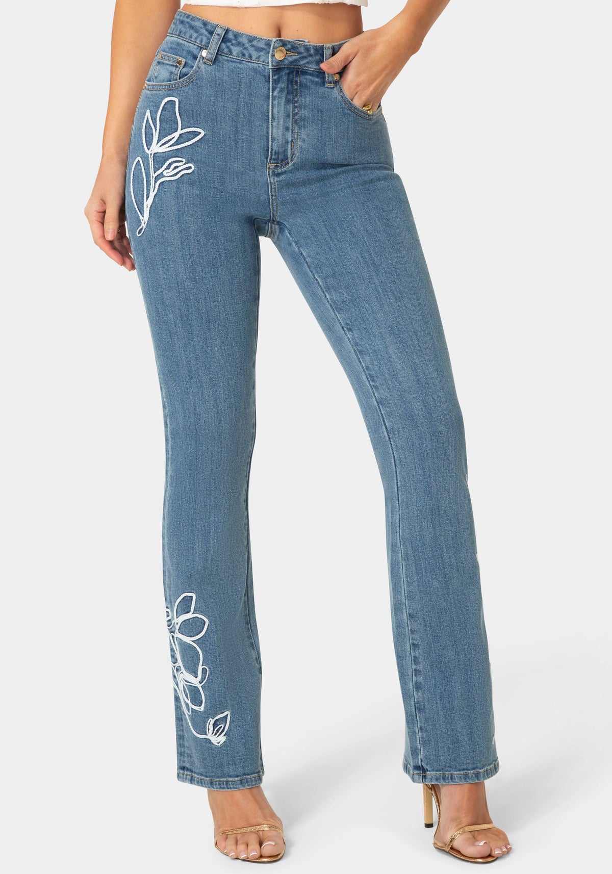 Bebe Embroidered Straight-Leg Jeans