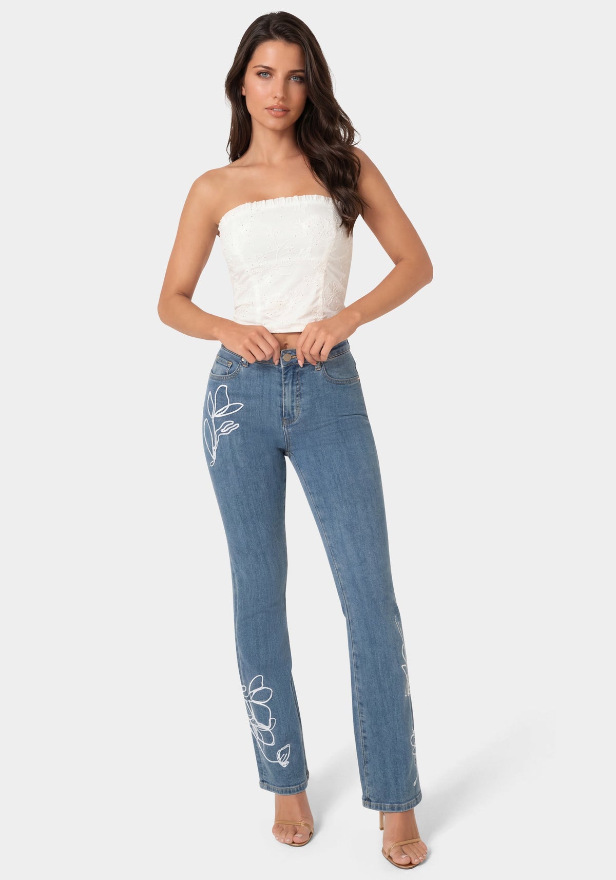 Bebe Embroidered Straight-Leg Jeans