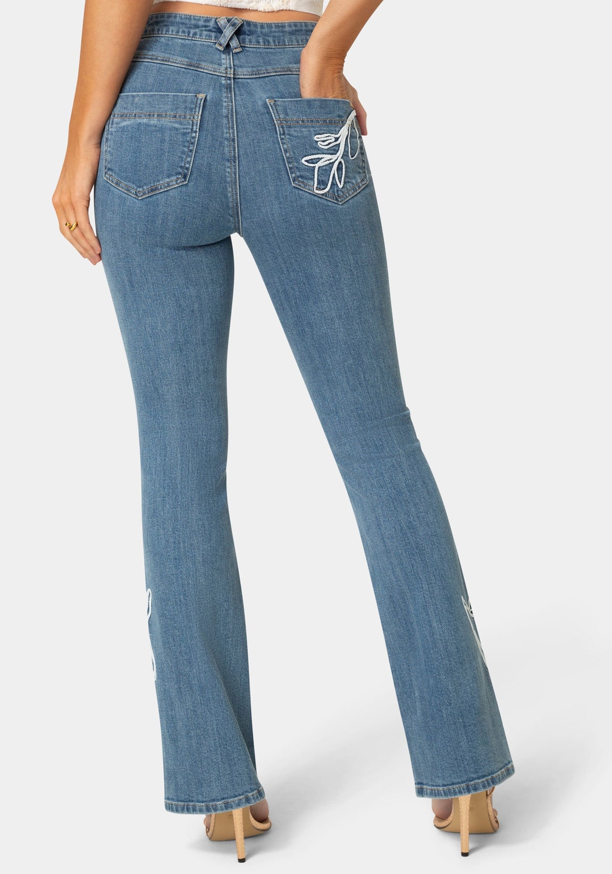 Bebe Embroidered Straight-Leg Jeans