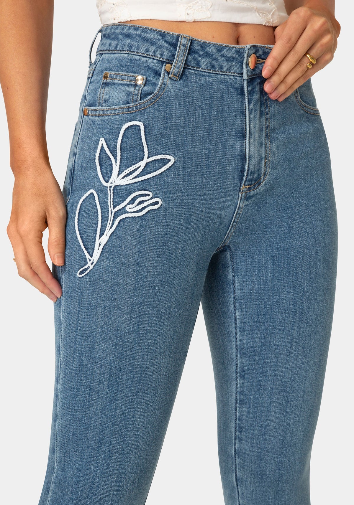 Bebe Embroidered Straight-Leg Jeans