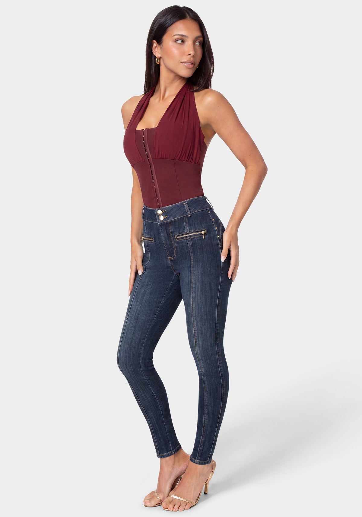 Skinny Zipper Detail Jeans
