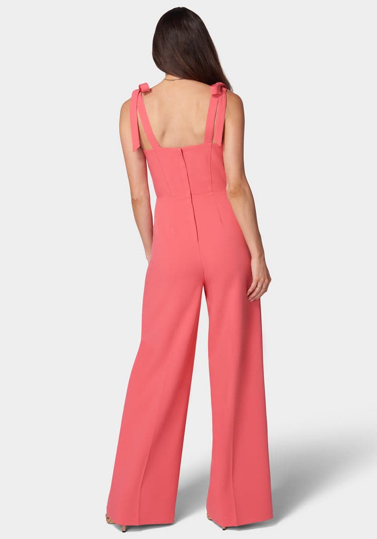 Bebe Self Tie Strap Corset Wide Leg Jumpsuit