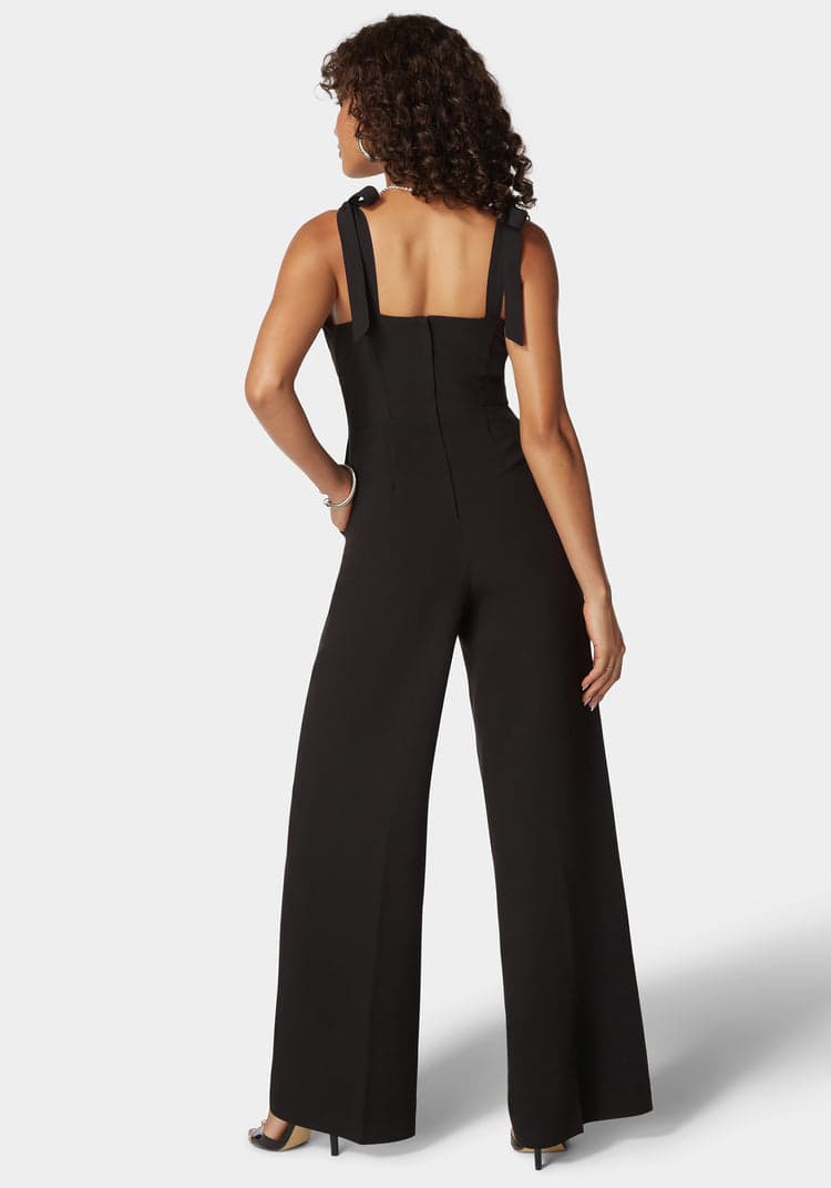 Bebe Self Tie Strap Corset Wide Leg Jumpsuit