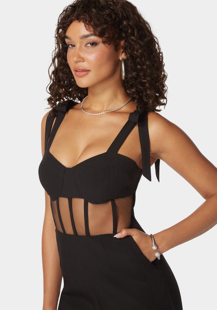 Bebe Self Tie Strap Corset Wide Leg Jumpsuit