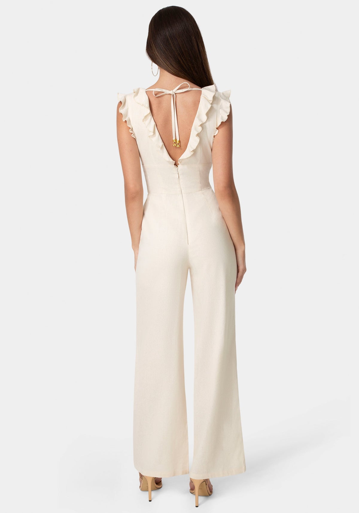 Bebe Linen Ruffled Palazzo-Leg Jumpsuit