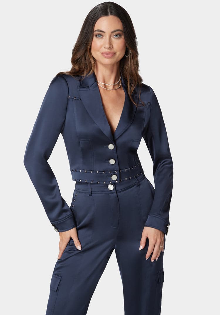 Bebe Stud Detail Tailored Satin Blazer