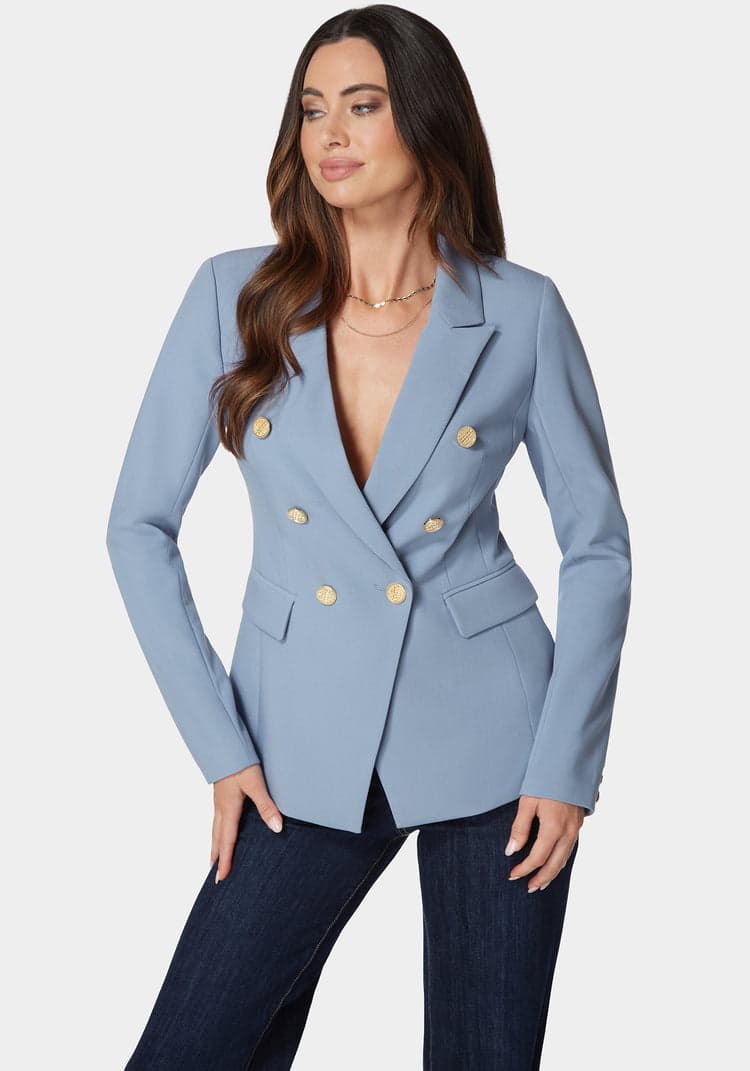 Bebe Double Breast Tailored Woven Twill Blazer