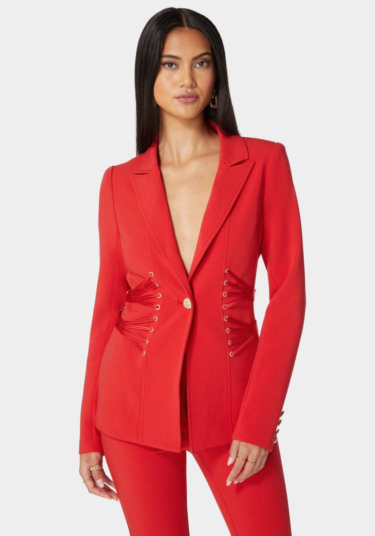 Bebe Satin Detail Tailored Woven Twill Blazer