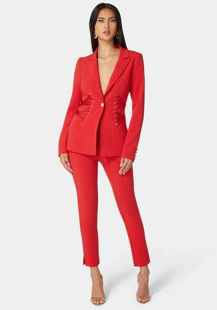 Bebe Satin Detail Tailored Woven Twill Blazer