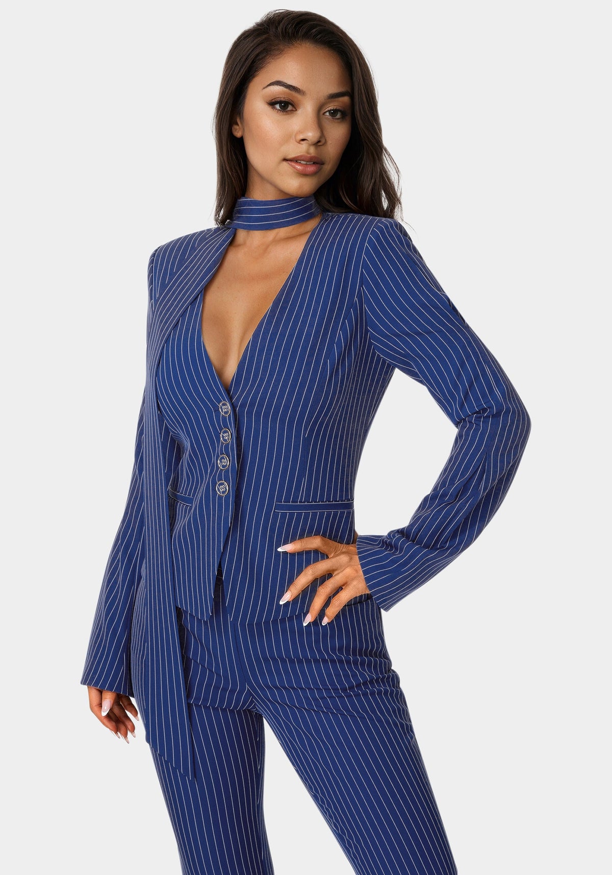 Bebe Tailored Stripe Scarf Blazer